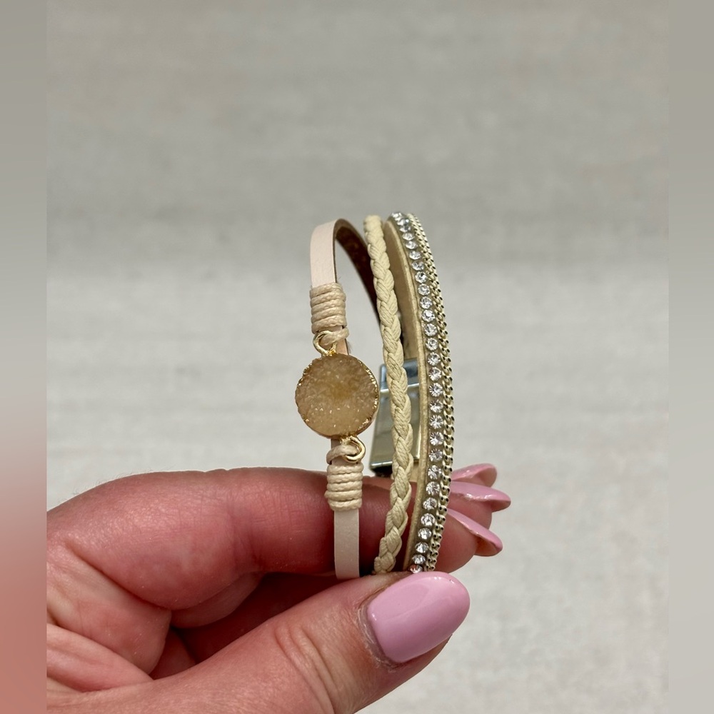 Powder Pink and Gold Women's Layered Bracelet